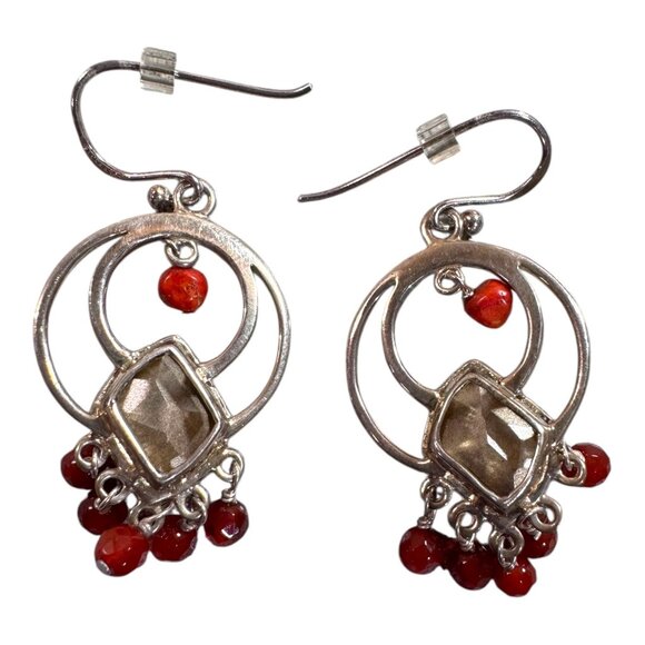 Sterling Silver Dangle Earrings Garnet Red Gemstones & Beads Chandelier Boho - Picture 5 of 5